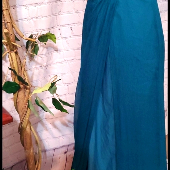 AMSALE Teal 100% Silk Dress 8 Mallard Green - Picture 5 of 9